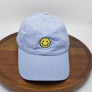 Smiley Face Cap Hat Light Blue Adjustable Women's